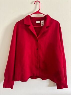villager Red Button-Front Collared Women’s Shirt